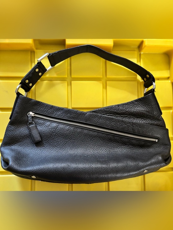 Kenneth Cole New York Handbags - Kenneth Cole NY Vintage Black Pebbled Leather Asymmetric Hobo Bag Slouchy Y2K